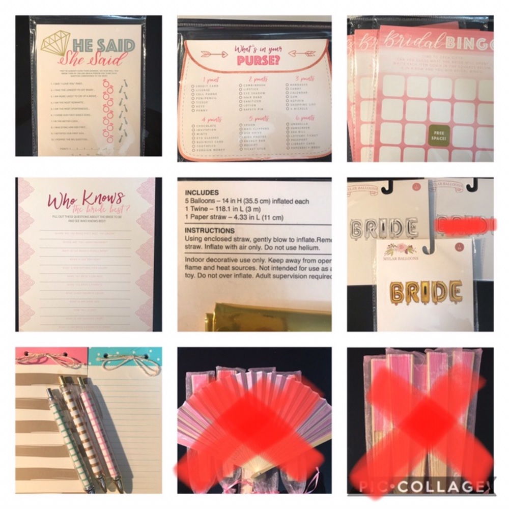 Bridal/Wedding Shower games, balloons/decor, gifts